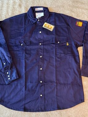 Just In Trend Shirt Mens Large Royal Blue Flame Resistant Long Sleeve Snap Front